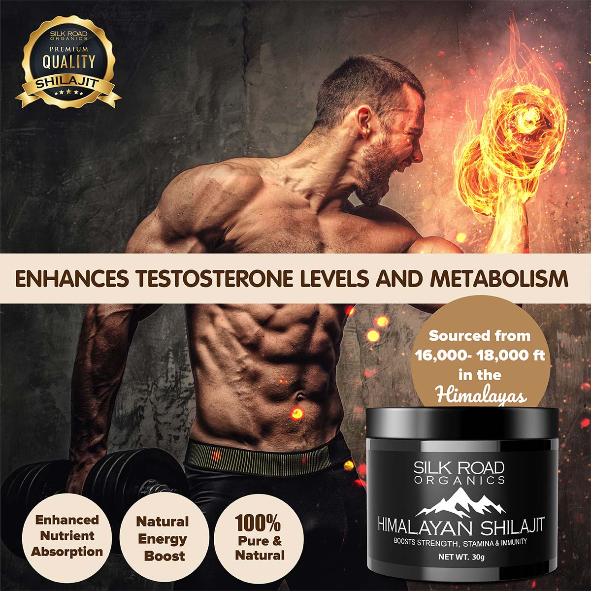 Pure Himalayan Shilajit Resin (30g) with Fulvic Acid & 85+ Trace Minerals for Metabolism, Immune Support, Energy & Focus – Includes Measuring Spoon